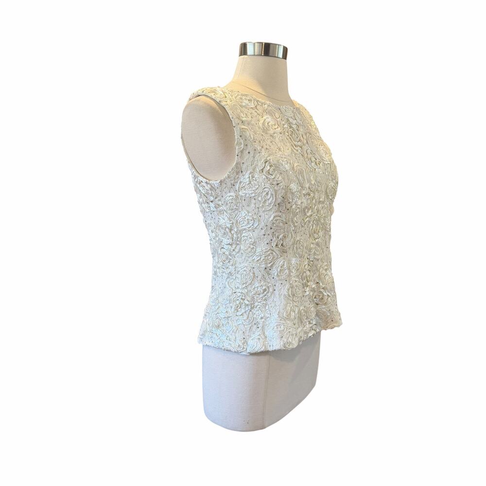 Vintage Alex Evenings Ivory Rosette Sequin Evening Top Size M - Picture 4 of 8
